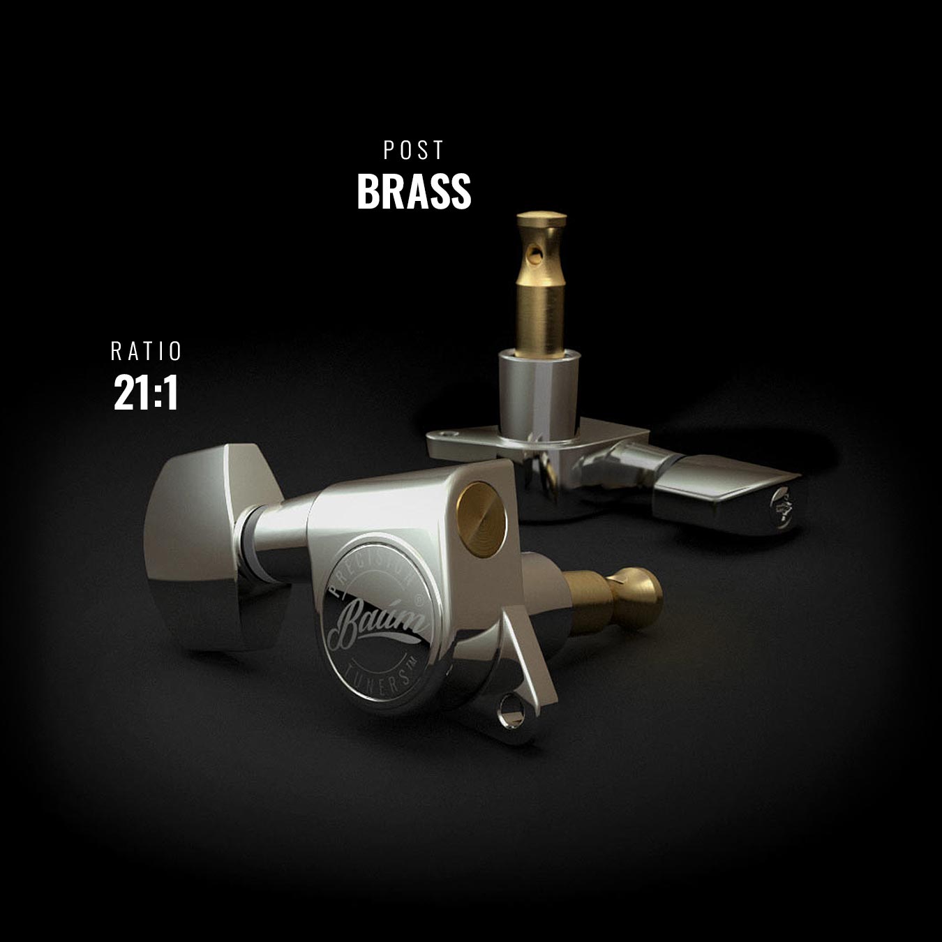Baum premium guitar tuners with 21:1 ratio and brass shafts