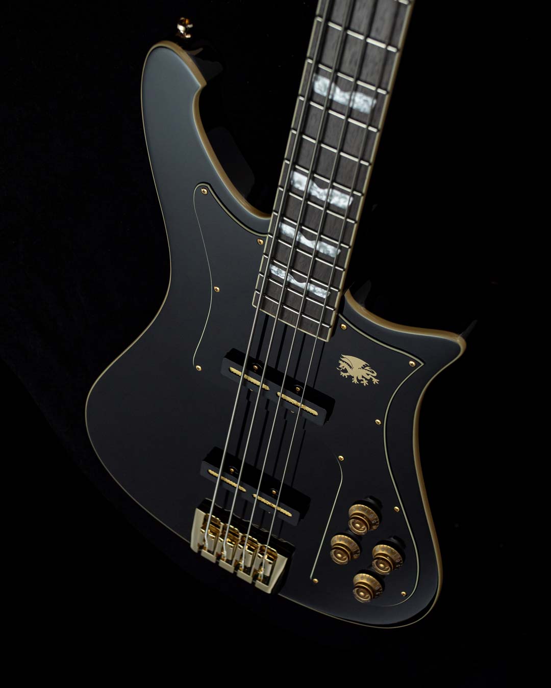 Nidhogg bass guitar in pure black on black background